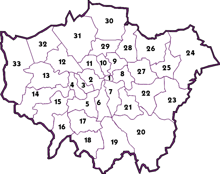 Map of London Boroughs, SWS Service Locations